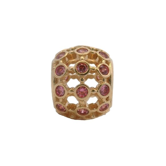 Pandora Solid 14kt Yellow Gold and Pink CZ "Spotlight" Spacer Charm - Picture 2 of 5